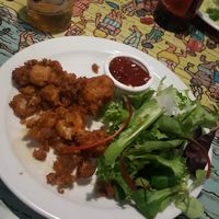 Buffalo cauliflower on a really cool Where's Wally table at The New Crown in South Shields