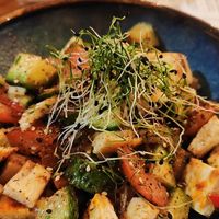 Salat from baked vegetables, crotons and sprouts at Gastrobar in Chisinau