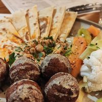 Pita, falafel, hummus and pickled vegetables at Gastrobar in Chisinau