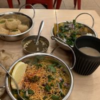 Pani puti, samosa daal, curry of the day and a masala chai  at Snackwallah in Newcastle Upon Tyne