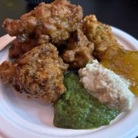 Pakora with pickles   at Snackwallah in Newcastle Upon Tyne