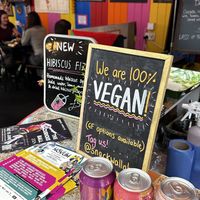 Signs on the counter  at Snackwallah in Newcastle Upon Tyne