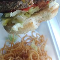 Impossible burger (that's mustard, not cheese) at Chef Toddzilla in Roswell