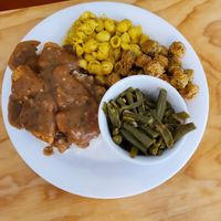 Deep South with mac and cheese and fried okra at Binge Kitchen in San Antonio
