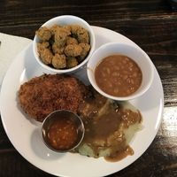 Coconut Crusted, fried okra, baked beans at Binge Kitchen in San Antonio