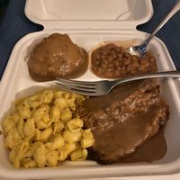 Mashed Taters and Gravy, Baked Beans, Mac n Cheez, and Meatless Loaf 😍 at Binge Kitchen in San Antonio
