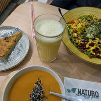 Vegan quiche, a Buddha bowl and I don't remember what was in my soup but it was lovely at Naturo Healthy Food in Sibiu