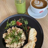 Scrambled Tofu, Green Power Smoothie, Flat White  at Strh Cafe & Gallery in Zakopane