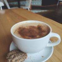 Pumpkin spice latte with oat milk at Strh Cafe & Gallery in Zakopane