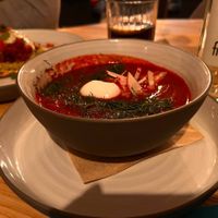 Beet-green cream at Strh Cafe & Gallery in Zakopane