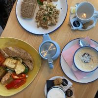 Vegan hummus and tofu plate, tofu scramble, millet porridge  at Strh Cafe & Gallery in Zakopane