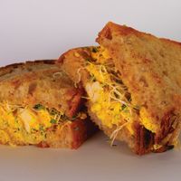 Vegan Egg Tofu Salad Toast
- Marinated Tofu with Herbs, Celery, Turmeric
- Vegan Mayo Mustard
- Alfalfa Sprout
- Tomato at Pulse Juice Bar - Hammersmith in West London