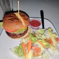 Impossible burger and salad. at Picacho Peak Brewing Company in Las Cruces