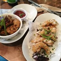 Starters - VFC popcorn bites and Tempura prawnz at Unity Diner in East London