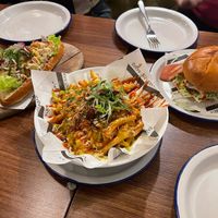 lobster roll , dirty loaded fries, and VFC burger at Unity Diner in East London