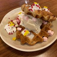 Waffles with ice cream  at Unity Diner in East London