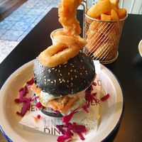 Charcoal bun and yummy seafood at Unity Diner in East London