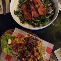 My favourite: omnipork with greens/ her favourite: the buttery 'lobster' roll at Unity Diner in East London