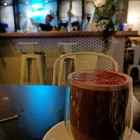 Red velvet latte at Unity Diner in East London