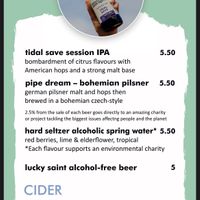 Menu - Bottles  at Unity Diner in East London