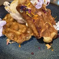 Waffles and ice cream  at Unity Diner in East London