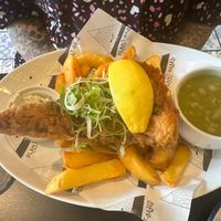 Tofish and Chips with tartar sauce  at Unity Diner in East London