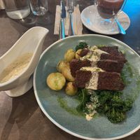 Steak with veg and peppercorn sauce  at Unity Diner in East London