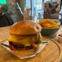 Double bacon burger and chips at Unity Diner in East London