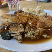 Amazing Sunday roast with a nice glass of rose. Perfection    at Unity Diner in East London