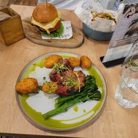 Steak 2.0, Double Bacon Burger, and Dirty Loaded Fries - all vegan! at Unity Diner in East London