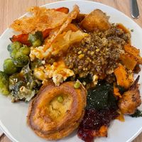 Roast chicken (somewhere underneath the trimmings) at Unity Diner in East London