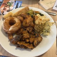 Vegan Sunday roast with roasted chickenn  at Unity Diner in East London