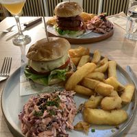 Burgers, fries and slaw  at Unity Diner in East London