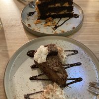 Chocolate cake and honeycomb cakee  at Unity Diner in East London