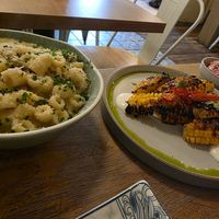 Truffle mac & cheese, corn ribs and slaw at Unity Diner in East London