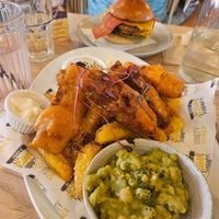 Tofish & chips and the BBQ burger at Unity Diner in East London