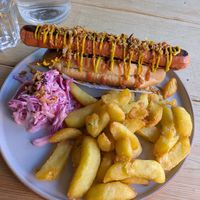 New York Hot Dog with Chips and Slaw at Unity Diner in East London
