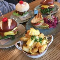 Lunch BLT toasties, moving mountain and surge burgers with bakon  at Unity Diner in East London