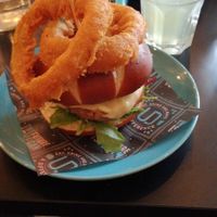Burger moving mountain and onion rings! Amazing! at Unity Diner in East London