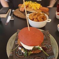 Seitan 'chicken's burger & Moving Mountains 'hot dog'. 10/10 delicious. 🌱💚 at Unity Diner in East London
