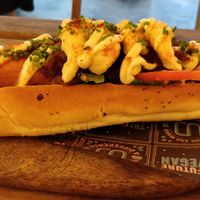 Surf n' turf dog at Unity Diner in East London