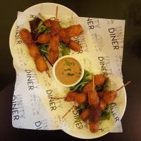 Satay chick'n skewers at Unity Diner in East London