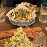 Dirty loaded fries and hot dogs  at Unity Diner in East London