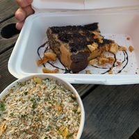 Yum yum yum mac and cheese an chocolate cake at Unity Diner in East London