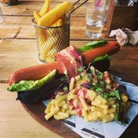 mac and cheese hotdog at Unity Diner in East London