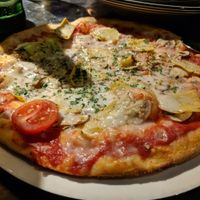 Vegan pizza (note the pasta in the pic was vegetarian but not vegan due to cheese) at Milano in Galway