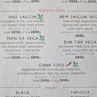 Vegetarian menu (Nem Saigon Vega and Bun Cha Vega come with a sauce that contains squid/fish sauce!) at Oriental Soup House in Budapest
