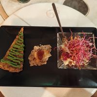 Frittata di verdure e ceci con pesto di rucola, formaggio vegetale con cialda di mandorle e  semi, insalata di barbabietola con germogli e ribes at Shakti Food in Brescia