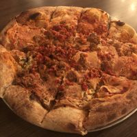 Vegan cheese pizza with Beyond Meat sausage at Firepit in Atlanta