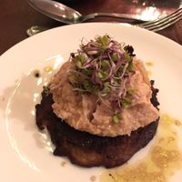 Beetroot pancake with humous. at Greens Vegetarian Cafe in Hebden Bridge